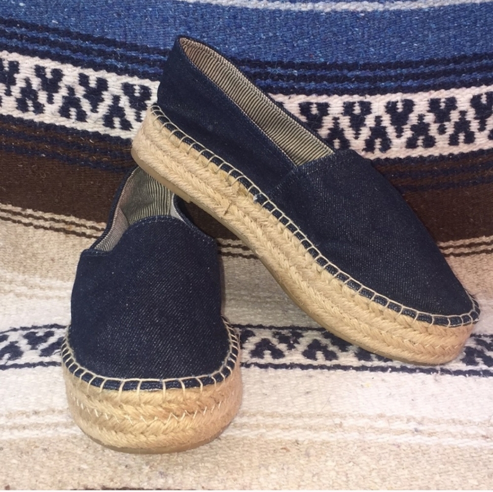 Zara Trafaluc Dark Blue Denim Platform  Espadrille Loafer Sz 7 EU38 runs small